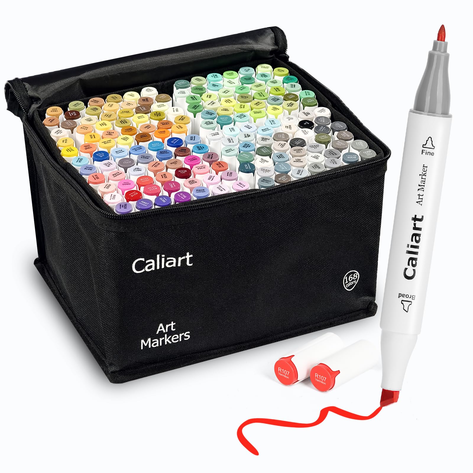 Caliart Pastel Markers, 100 Colors Dual Tip Art Markers Sketch Pens Permanent Alcohol Based, with Case for Adults Artists Drawing Illustration Sketching Coloring