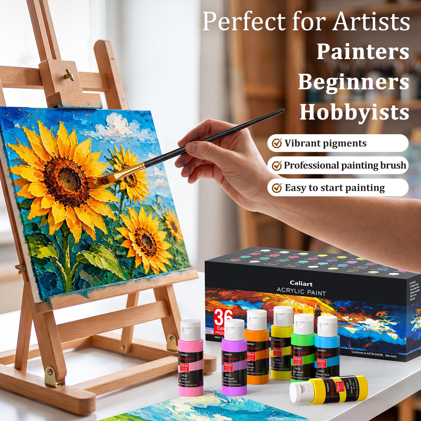 Caliart 80-Color Acrylic Paint Set with 12 Brushes