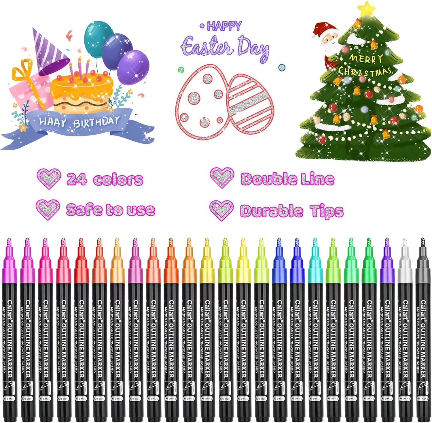 Caliart 51 Colors Alcohol Based Brush Markers, 24 Double-Line Drawing Pens, Mothers Day Gift for Mom, Kids, Adults, Artist, Cards