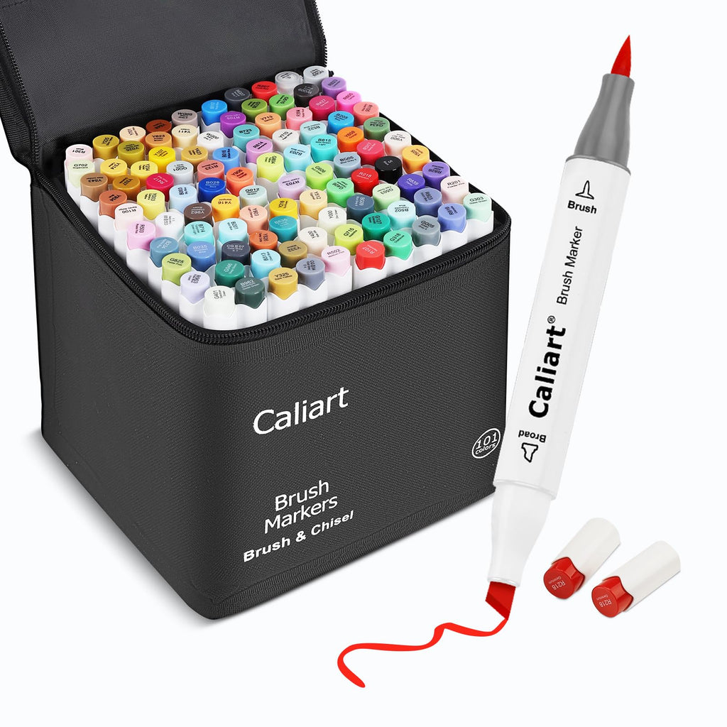 Caliart 168 Colors Alcohol Markers Brush Tip & Chisel, Dual Tip Art Markers Set for Adults Coloring Book Artists Sketch Illustration, with Case Permanent Colored Pen Art Supplies Drawing Gifts