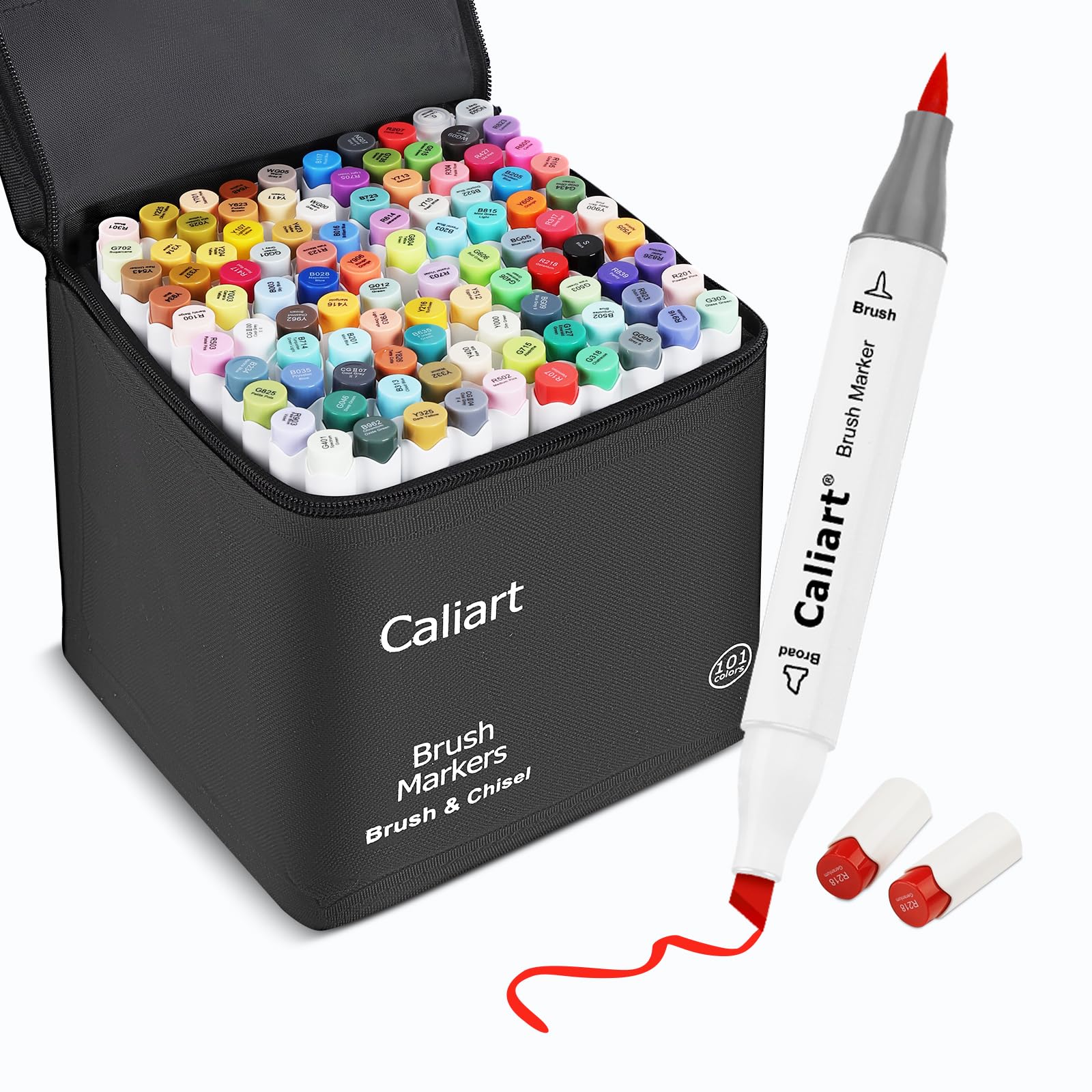Caliart 168 Colors Alcohol Markers Brush Tip & Chisel, Dual Tip Art Markers Set for Adults Coloring Book Artists Sketch Illustration, with Case Permanent Colored Pen Art Supplies Drawing Gifts