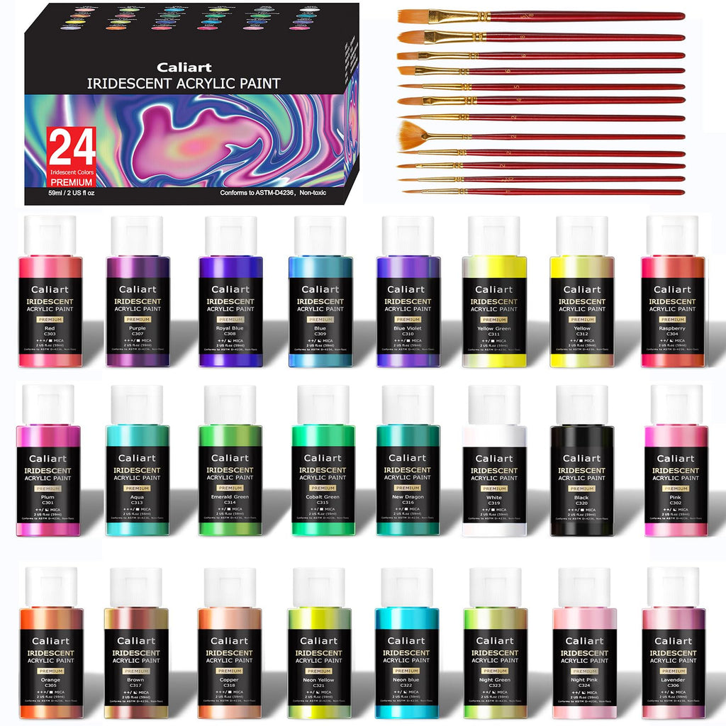 Acrylic Paint Set With 12 Brushes, 24 Colors (59ml, 2oz) Art Craft Paints for Adults Artists Beginners Painters, Canvas Halloween Pumpkin Ceramic Wood Rock Painting Art Supplies (Pastel)
