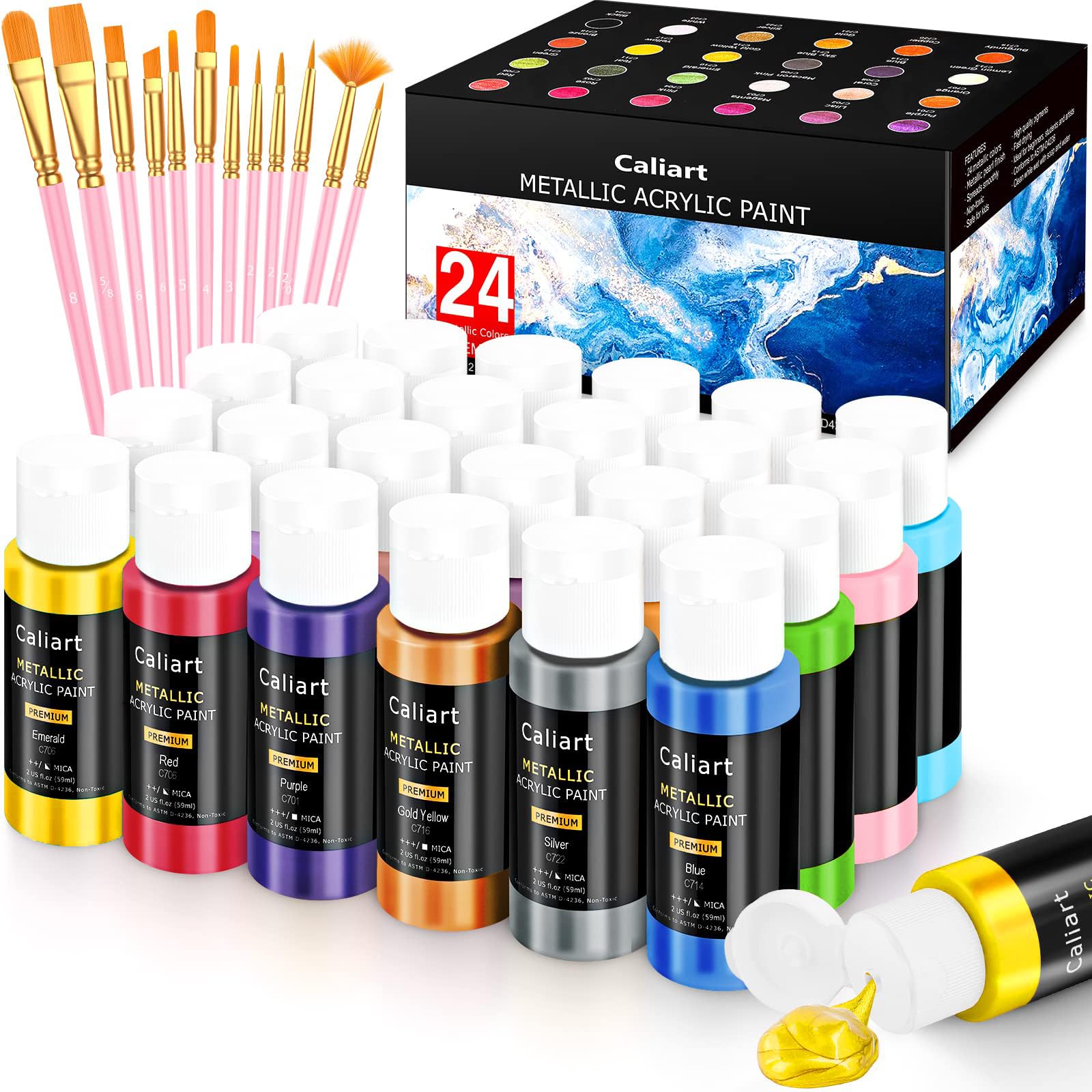 Caliart 80-Color Acrylic Paint Set with 12 Brushes