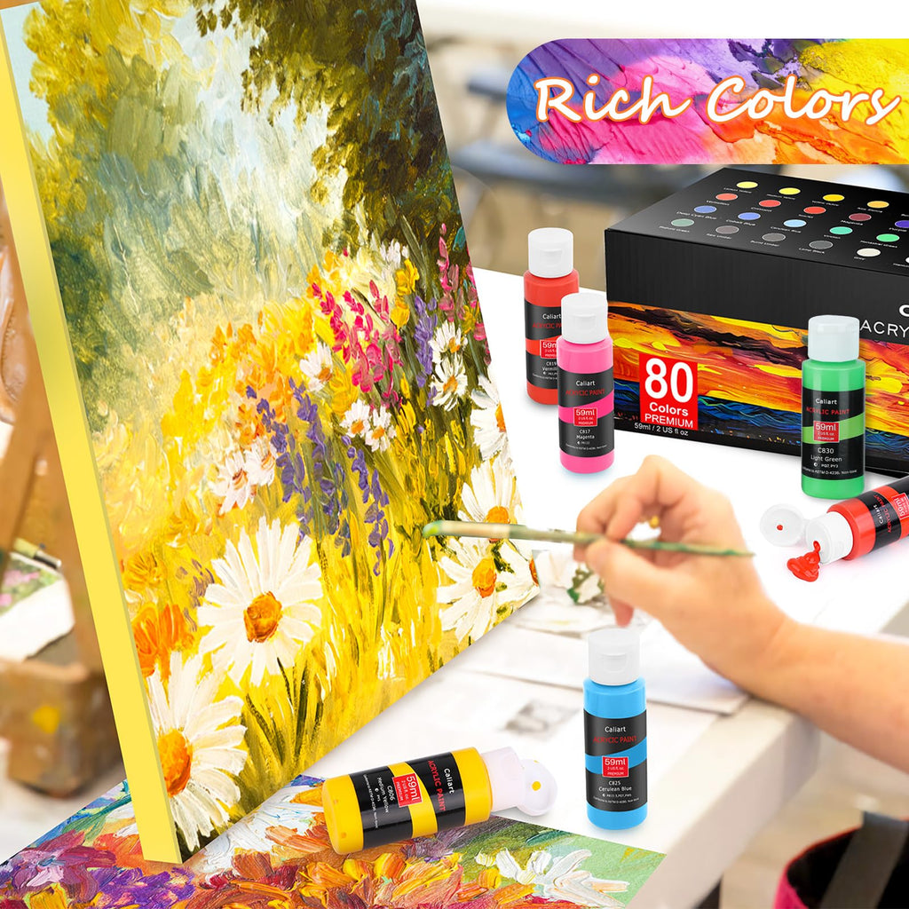 Caliart 80-Color Acrylic Paint Set with 12 Brushes