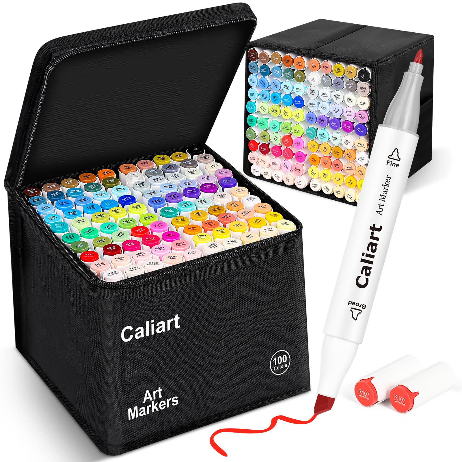 Caliart 168 Colors Alcohol Markers Brush Tip & Chisel, Dual Tip Art Markers Set for Adults Coloring Book Artists Sketch Illustration, with Case Permanent Colored Pen Art Supplies Drawing Gifts
