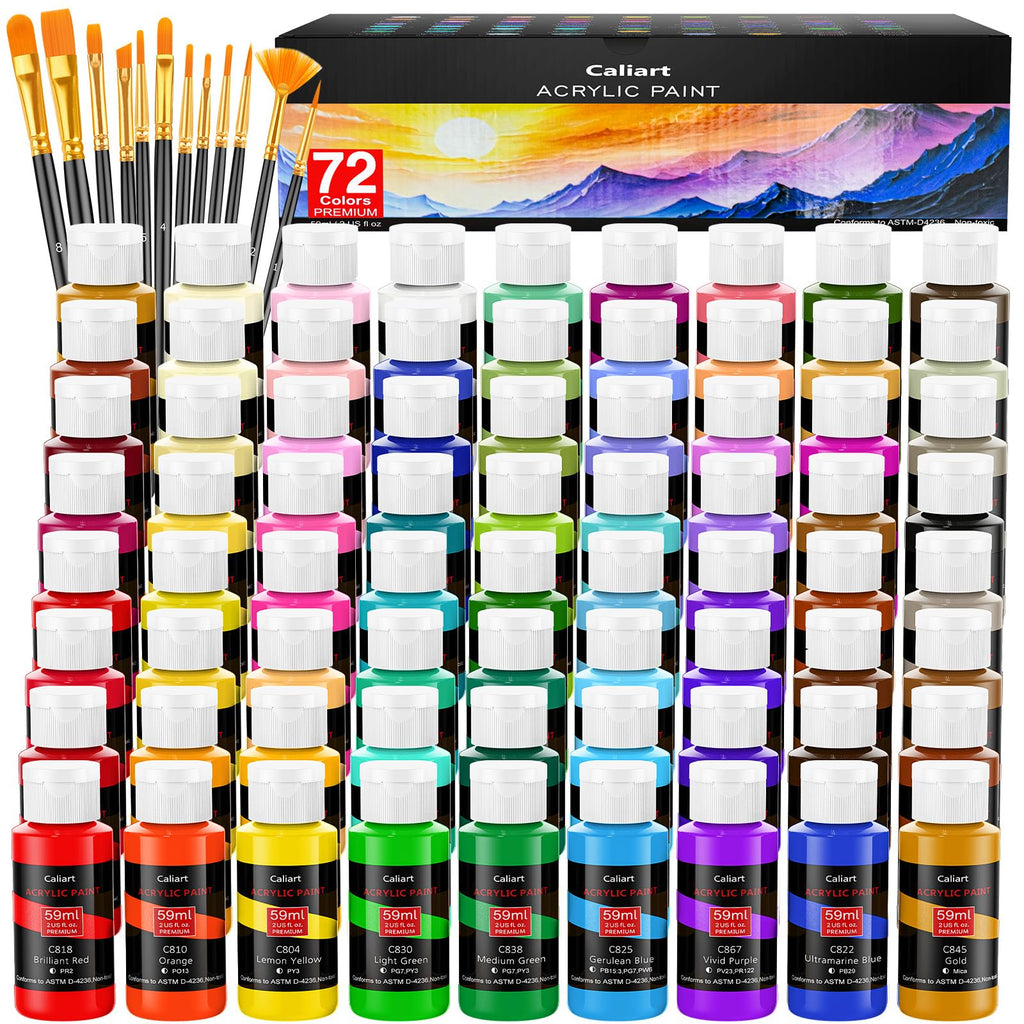 Caliart 80-Color Acrylic Paint Set with 12 Brushes
