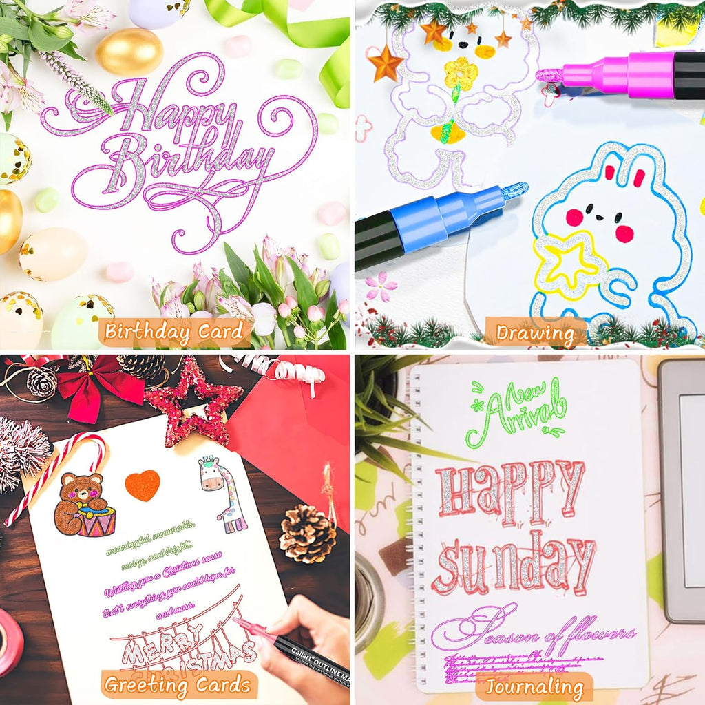 Caliart 72 Double Tip Brush Pens - 24 Color Double-Line Art Markers, Perfect for Cards and Doodle Drawing. Great Gift for Mothers Day or any Artist - Kids, Adults Included