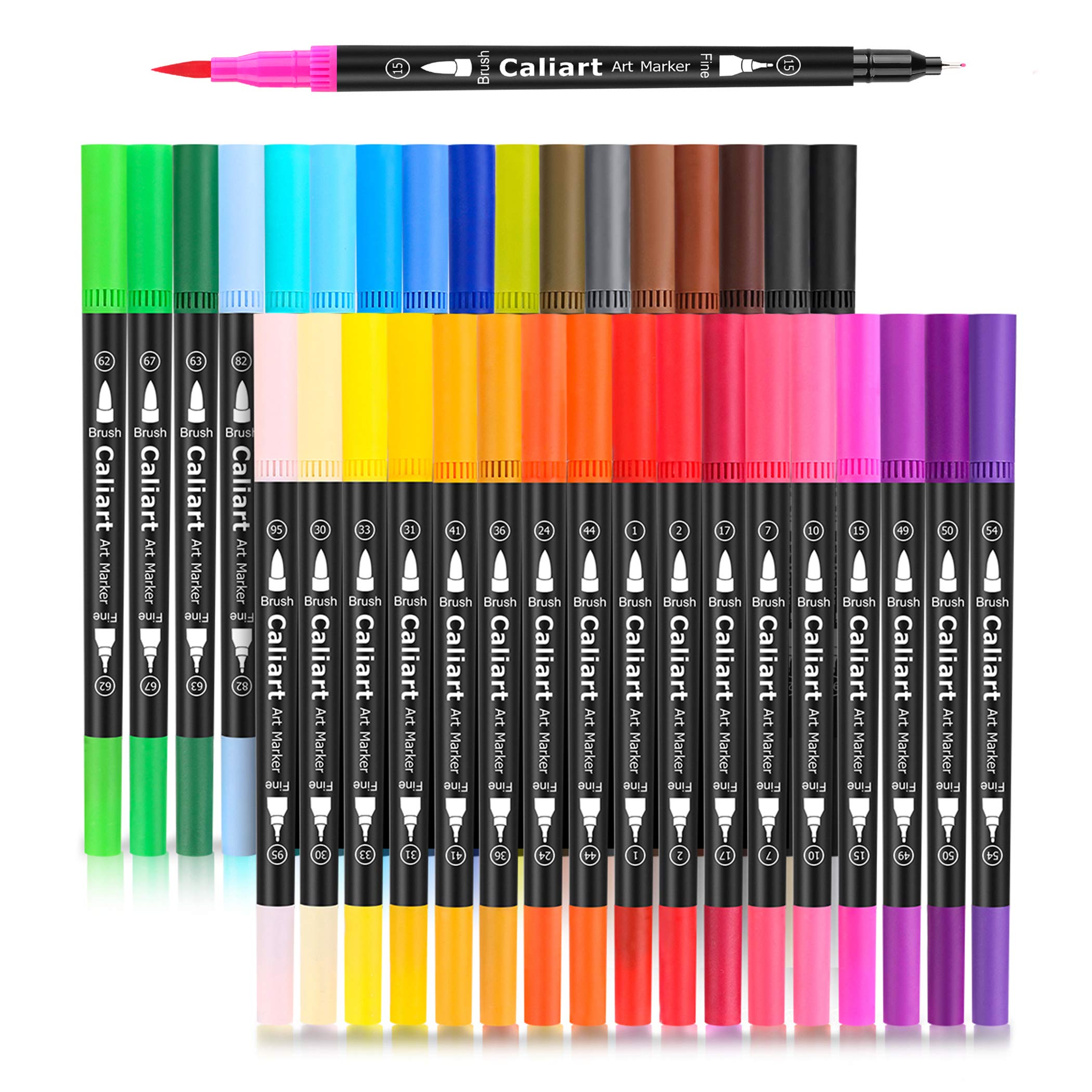Caliart 72 Colors Double Tip Brush Pens Art Markers, Artist Fine & Brush Pen Coloring Markers for Adult Book Cards Drawing Craft Kit Teacher Office Supplies