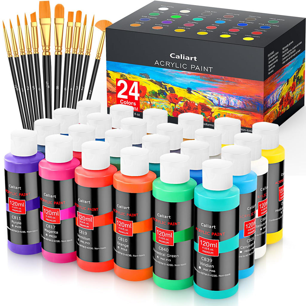 Caliart 80-Color Acrylic Paint Set with 12 Brushes
