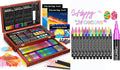 Caliart 153-Pack Deluxe Wooden Art Supplies, 34 Double Tip Brush Pens Art Markers, Pencils Drawing Set kit Mothers Day Gift for Mom Artists Adults Teens Kids