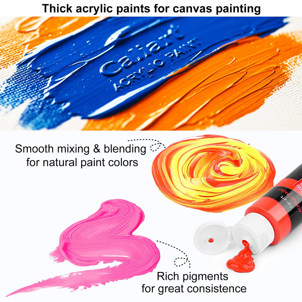 Caliart 80-Color Acrylic Paint Set with 12 Brushes