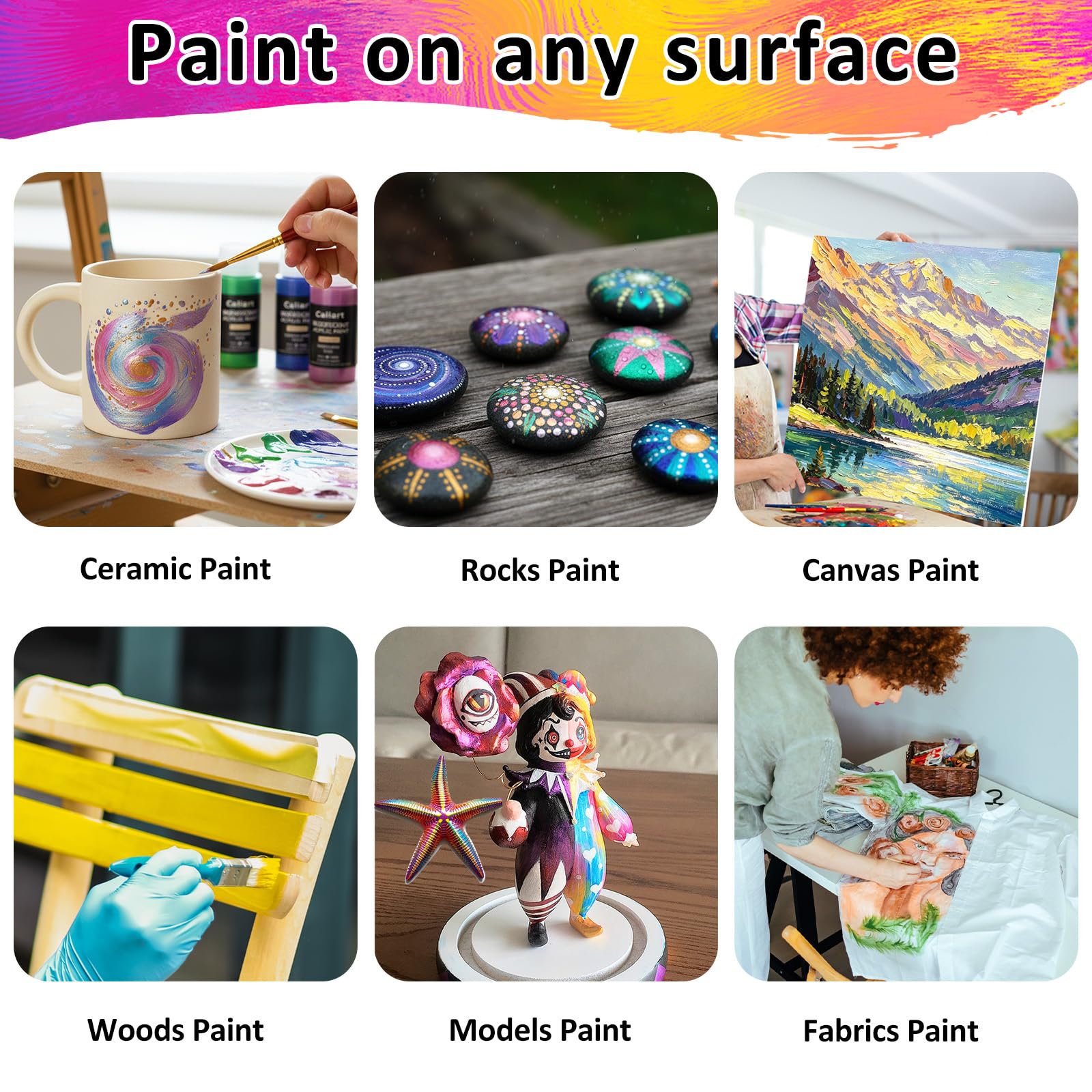 Caliart 80-Color Acrylic Paint Set with 12 Brushes