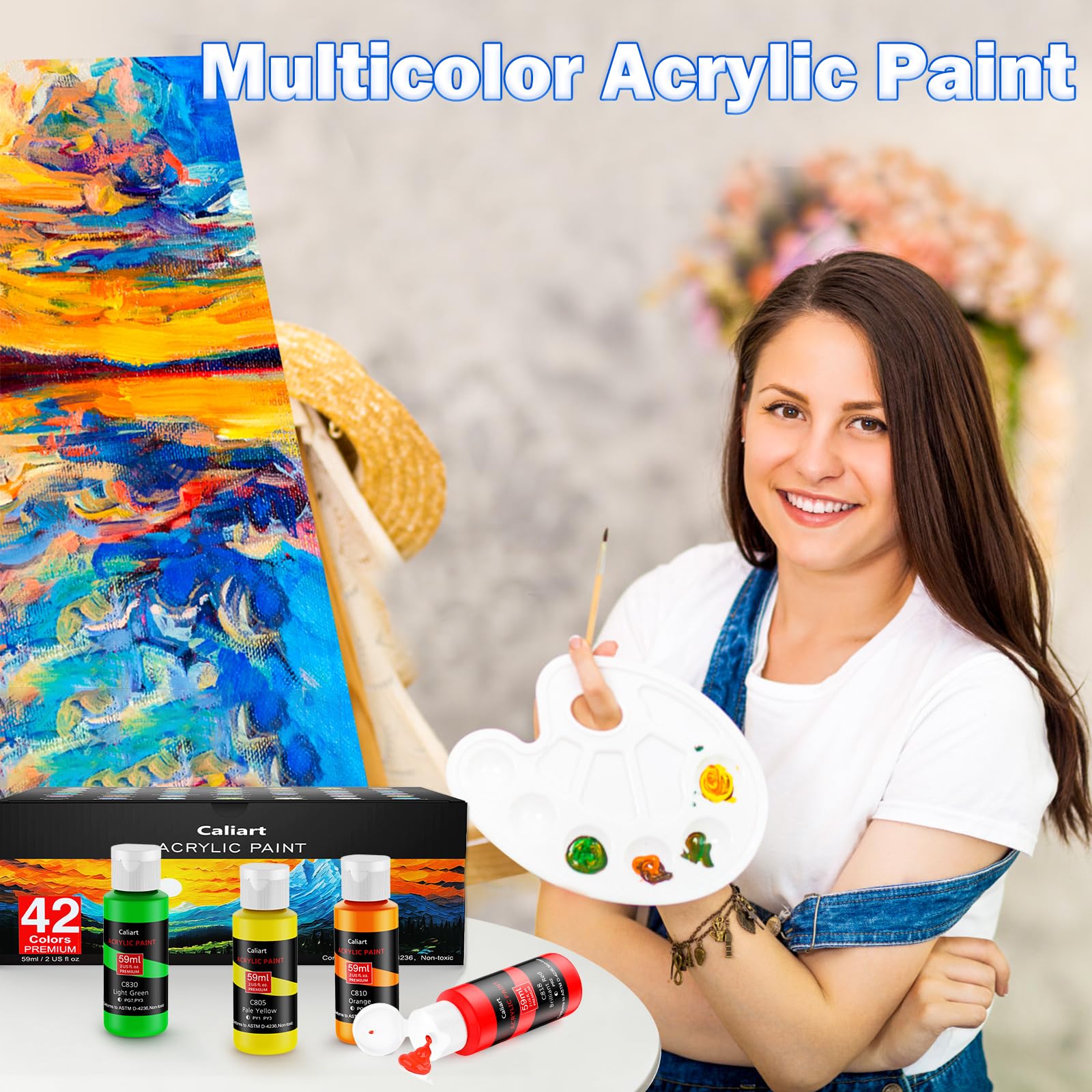 Caliart 80-Color Acrylic Paint Set with 12 Brushes