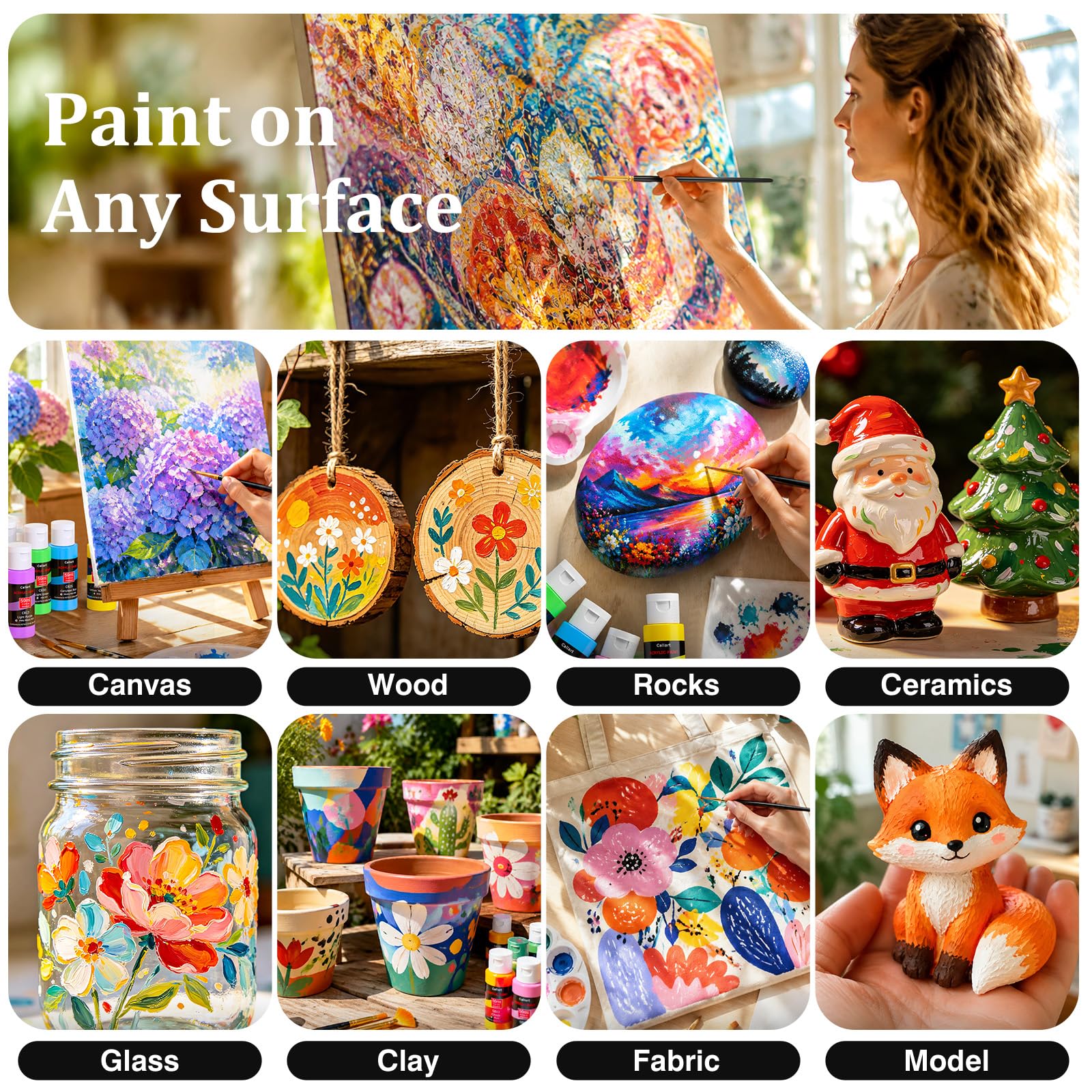 Caliart 80-Color Acrylic Paint Set with 12 Brushes