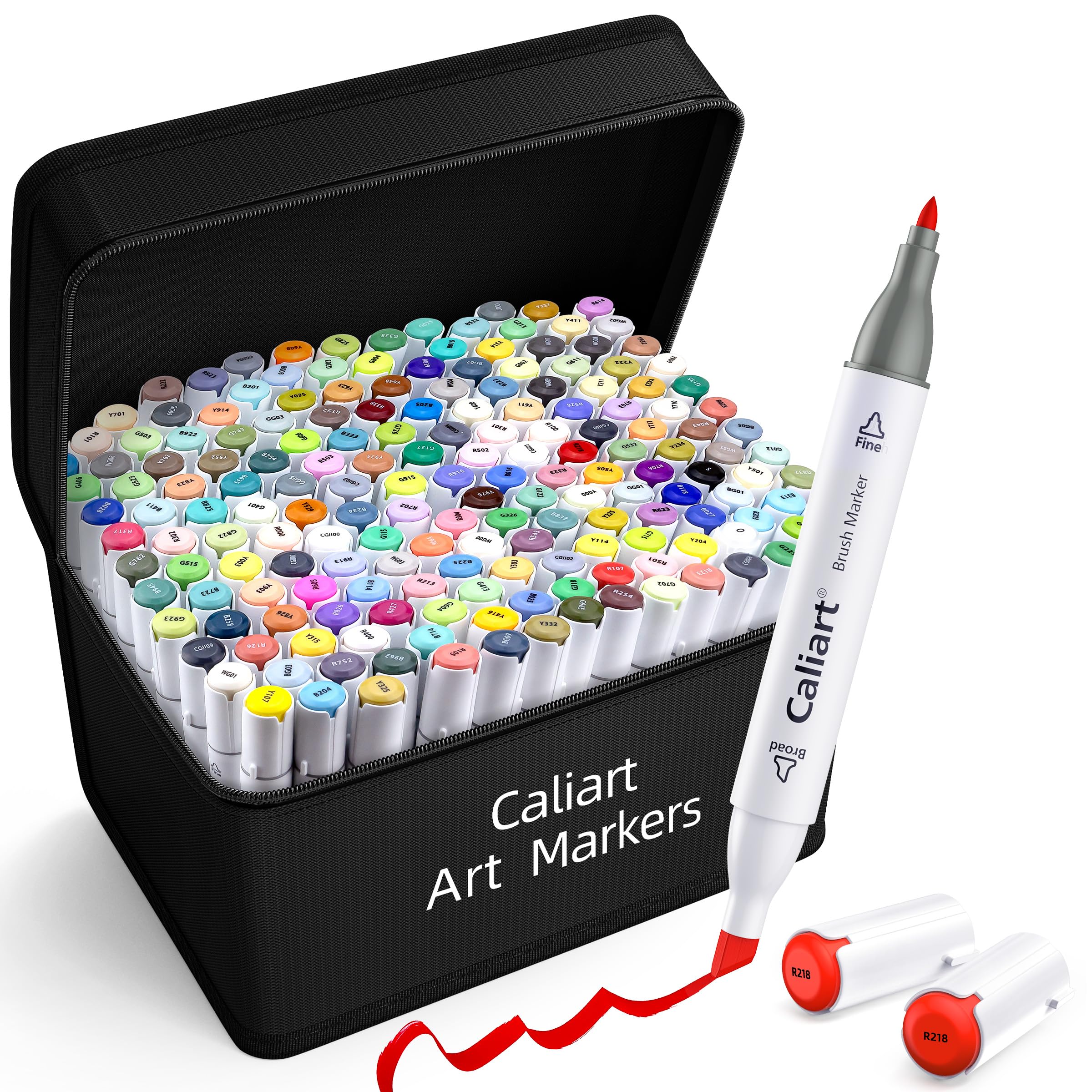 Caliart 121 Colors Alcohol Based Markers, Dual Tip Art Marker Set Chisel & Fine, Permanent Colored Pens for Adults Coloring Book Artists Sketch Illustration Drawing Supplies Gifts