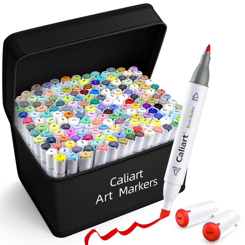 Caliart 121 Colors Alcohol Based Markers, Dual Tip Art Marker Set Chisel & Fine, Permanent Colored Pens for Adults Coloring Book Artists Sketch Illustration Drawing Supplies Gifts