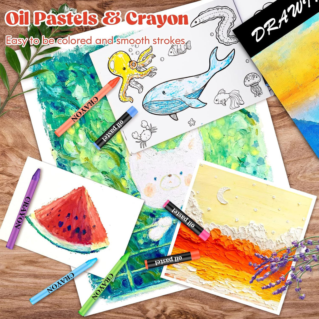 Caliart Art Supplies Kit, 153-Pack Deluxe Drawing Art Set Painting Coloring | 2 A4 Sketch Pads, Coloring Book, Colored Pencils, Crayons, Crafts Gifts for Artists Teen Girls Boys Kids Adults
