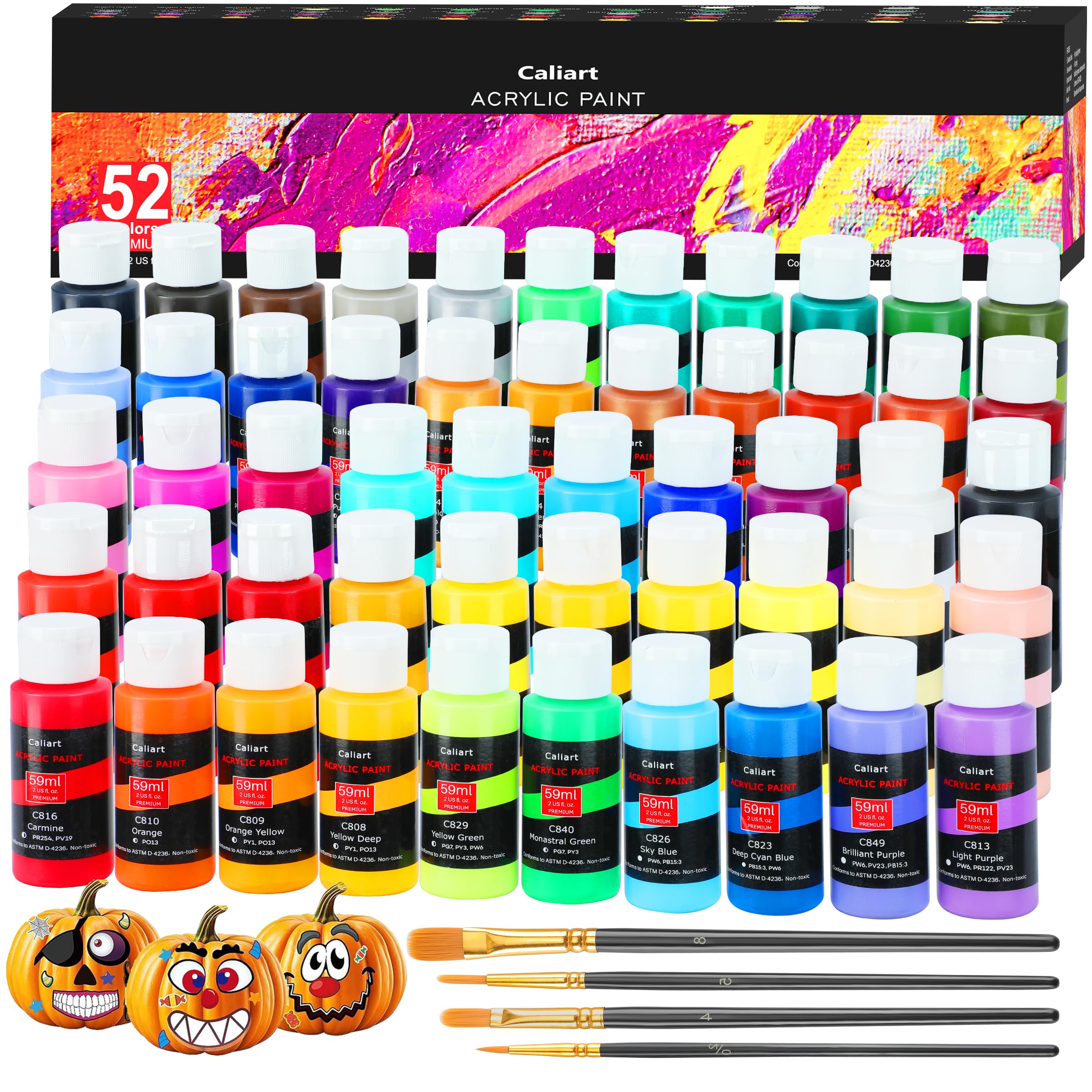 Caliart Acrylic Paint Set with 12 Brushes, 36 Colors Art Craft Paint Kits for Artists Kids Adults Beginners, Rich Pigments Non-toxic, Canvas Ceramic Wood Rock Painting Supplies