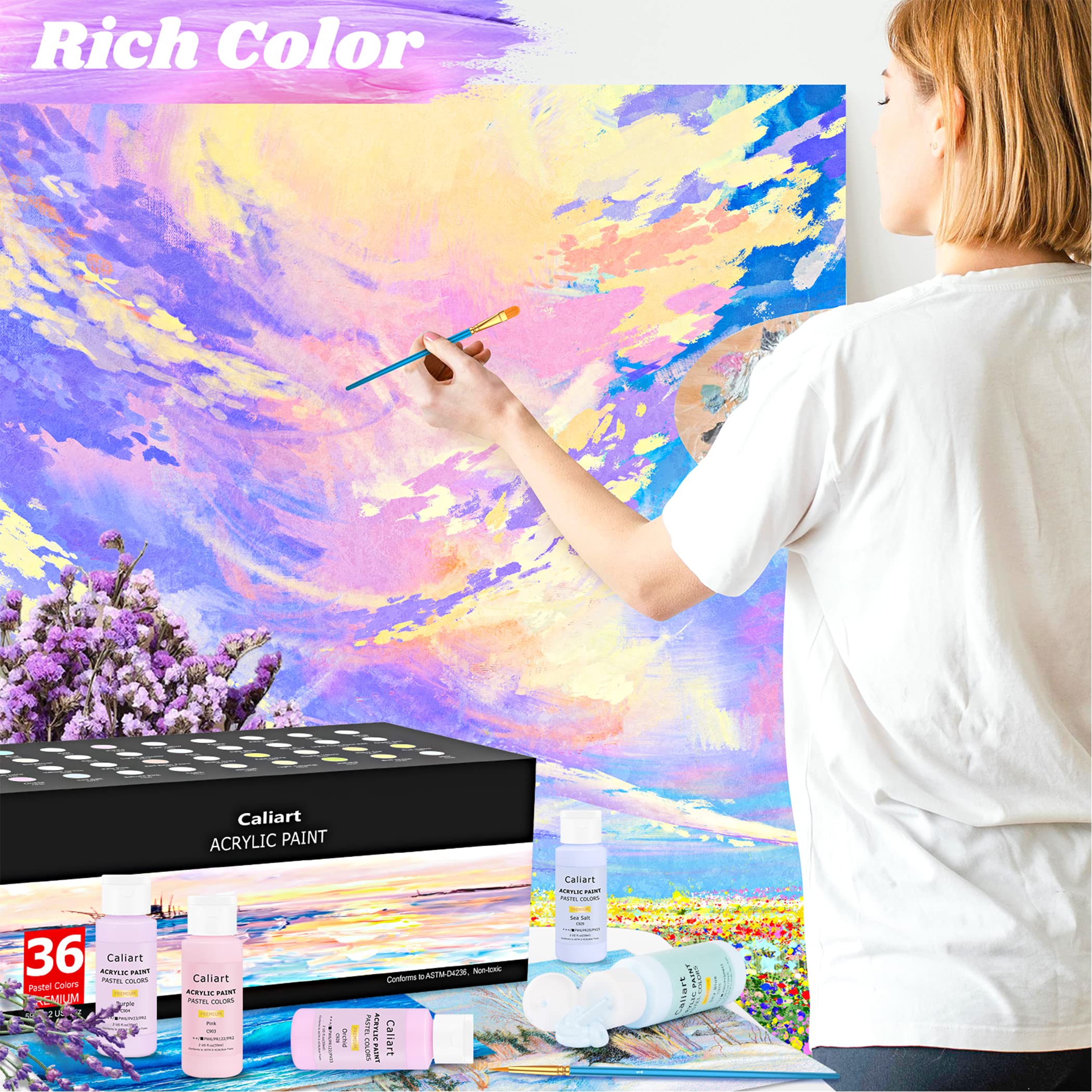 Caliart 80-Color Acrylic Paint Set with 12 Brushes