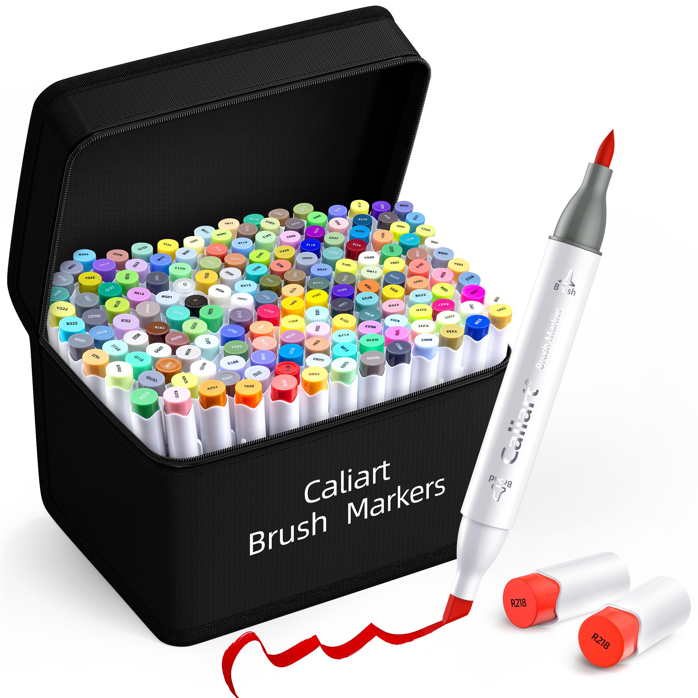 Caliart Pastel Markers, 100 Colors Dual Tip Art Markers Sketch Pens Permanent Alcohol Based, with Case for Adults Artists Drawing Illustration Sketching Coloring