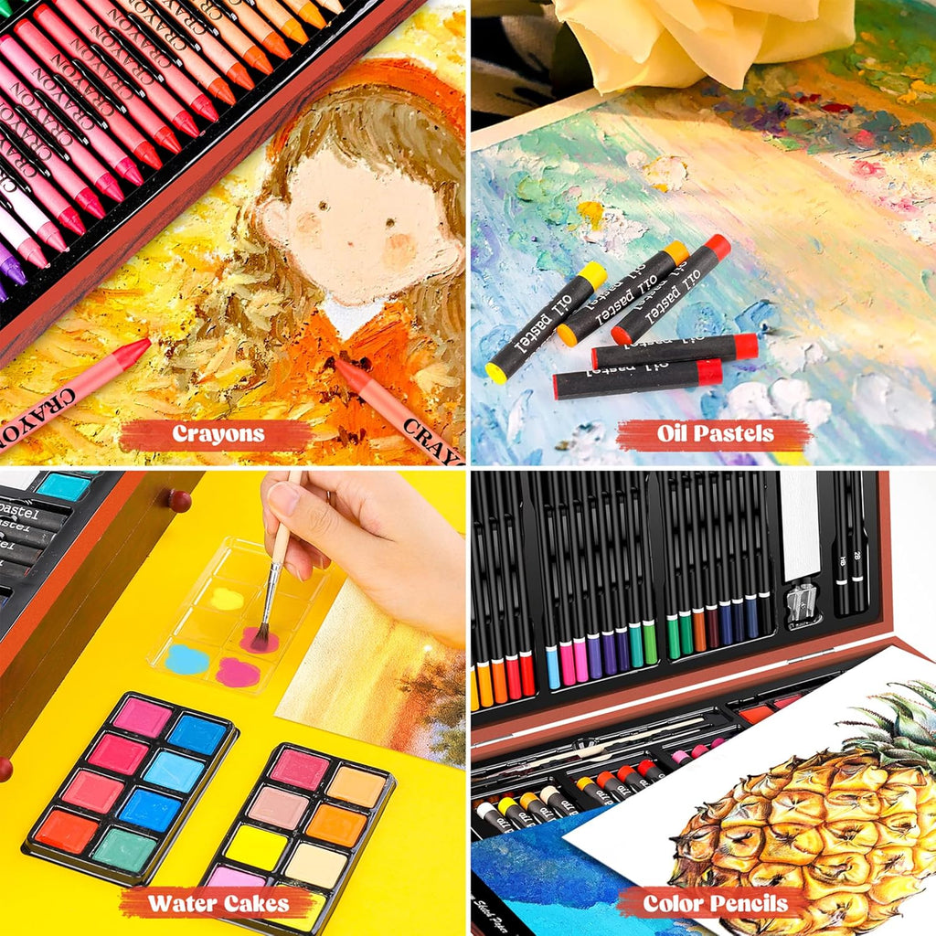 Caliart 153-Pack Deluxe Wooden Art Supplies, 34 Double Tip Brush Pens Art Markers, Pencils Drawing Set kit Mothers Day Gift for Mom Artists Adults Teens Kids